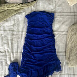 Blue strapless frill dress